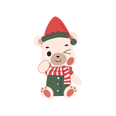 Adorable bear dressed in a cozy Christmas themed winter outfit  Illustration