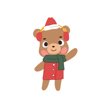 Adorable bear dressed in a cozy Christmas themed winter outfit  Illustration