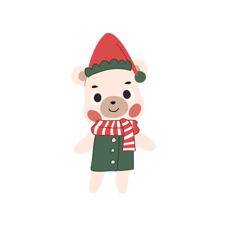 Adorable bear dressed in a cozy Christmas themed winter outfit  Illustration