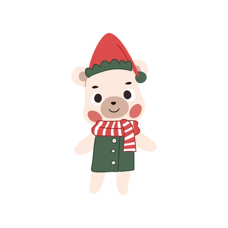 Adorable bear dressed in a cozy Christmas themed winter outfit  Illustration