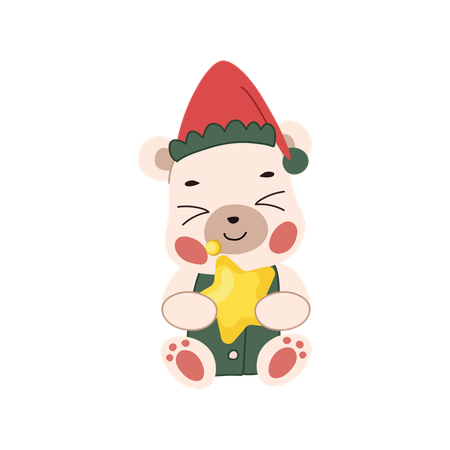 Adorable bear dressed in a cozy Christmas themed winter outfit  Illustration