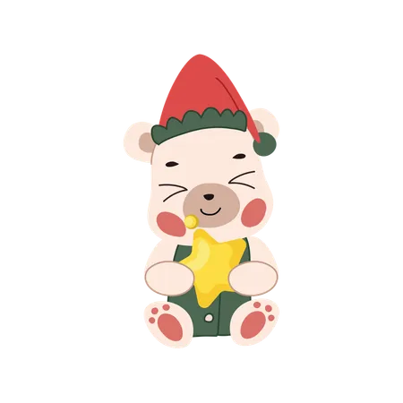 Adorable bear dressed in a cozy Christmas themed winter outfit  Illustration