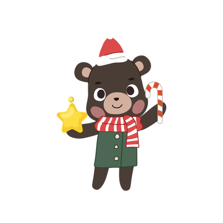 Adorable bear dressed in a cozy Christmas themed winter outfit  Illustration