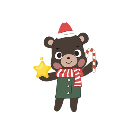 Adorable bear dressed in a cozy Christmas themed winter outfit  Illustration