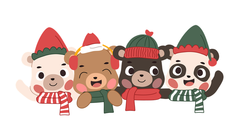 Adorable bears in Christmas costumes  Illustration