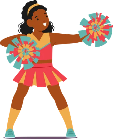 Petite Adorable Black Cheerleader With Sparkling Eyes And A Vibrant Smile Donned In A Colorful Uniform Energetically Waving Pompoms Spreading Joy And Cheer With Her Infectious Enthusiasm Vector Illustration