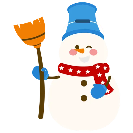 Adorable bonhomme de neige avec balai  Illustration