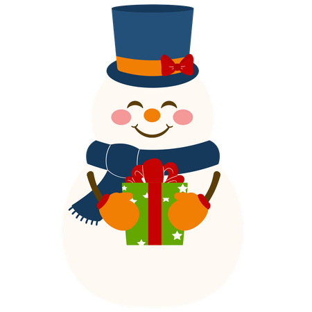 Adorable bonhomme de neige tenant un cadeau  Illustration