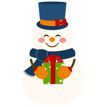 Adorable bonhomme de neige tenant un cadeau  Illustration