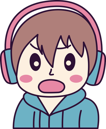 Adorable Boy Gamer Anime Character Wearing Headset Shouting with Angry Expression 01  Illustration