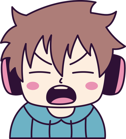 Adorable Boy Gamer Anime Character Wearing Headset Shouting with Angry Expression  Illustration