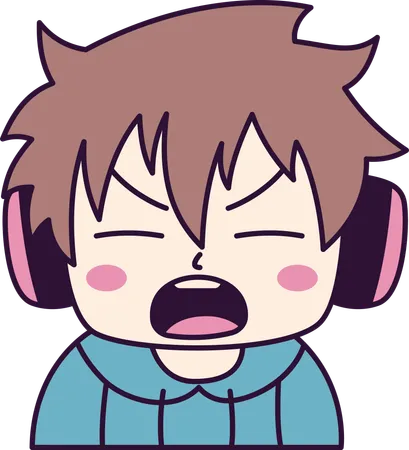 Adorable Boy Gamer Anime Character Wearing Headset Shouting with Angry Expression  Illustration