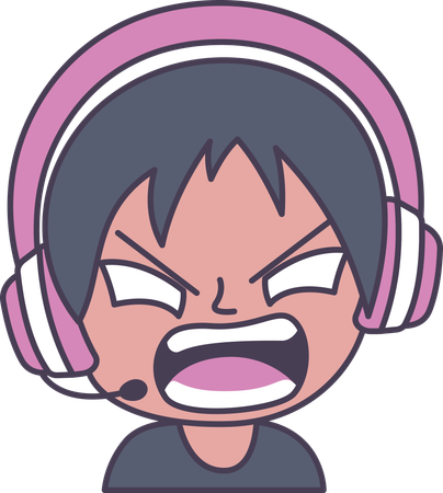 Adorable Boy Gamer Anime Character Wearing Headset Shouting with Angry Expression  Illustration