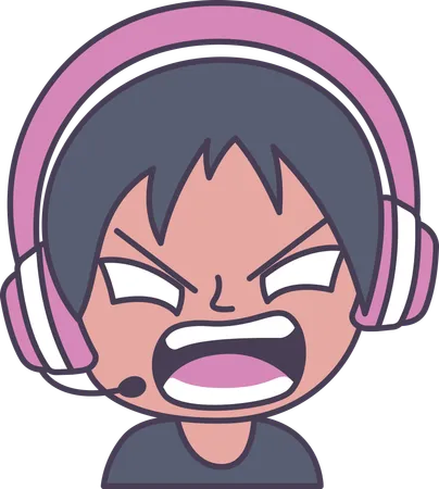 Adorable Boy Gamer Anime Character Wearing Headset Shouting with Angry Expression  Illustration