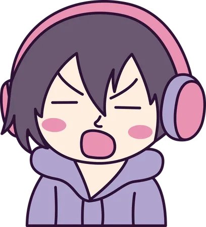 Adorable Boy Gamer Anime Character Wearing Headset Shouting with Angry Expression  Illustration