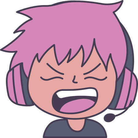 Adorable Boy Gamer Anime Character Wearing Headset Shouting with Angry Expression  Illustration