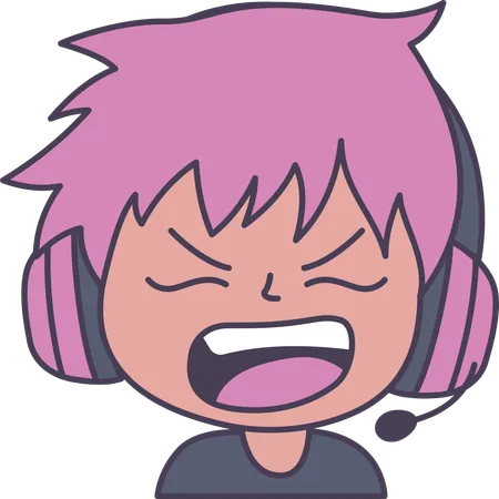 Adorable Boy Gamer Anime Character Wearing Headset Shouting with Angry Expression  Illustration