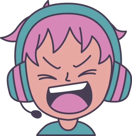 Adorable Boy Gamer Anime Character Wearing Headset Shouting with Angry Expression  Illustration