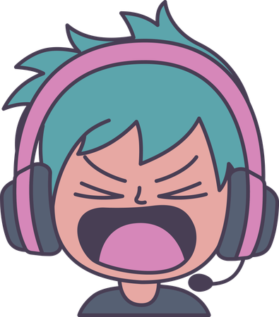 Adorable Boy Gamer Anime Character Wearing Headset Shouting with Angry Expression  Illustration