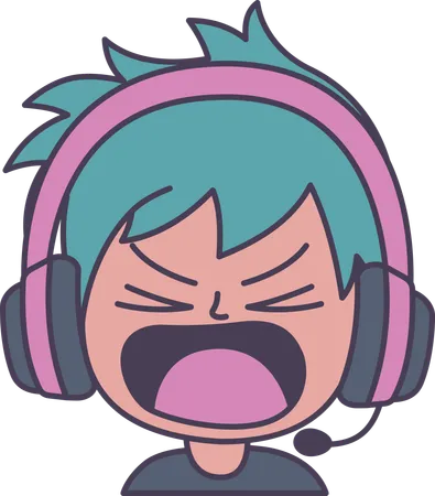 Adorable Boy Gamer Anime Character Wearing Headset Shouting with Angry Expression  Illustration