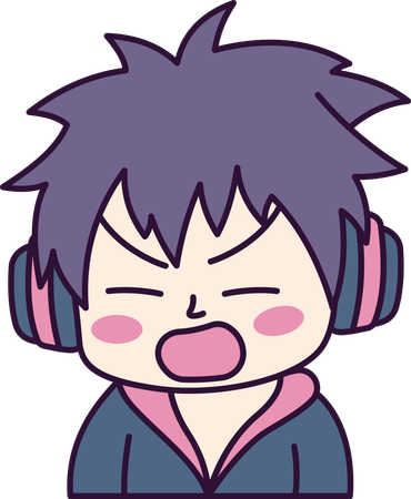 Adorable Boy Gamer Anime Character Wearing Headset Shouting with Angry Expression  Illustration