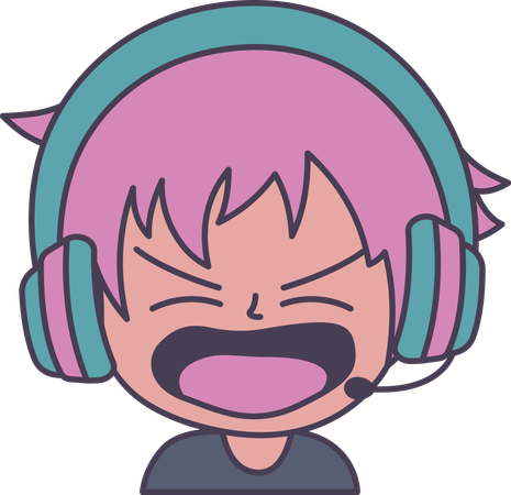 Adorable Boy Gamer Anime Character Wearing Headset Shouting with Angry Expression  Illustration