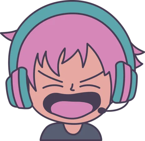 Adorable Boy Gamer Anime Character Wearing Headset Shouting with Angry Expression  Illustration