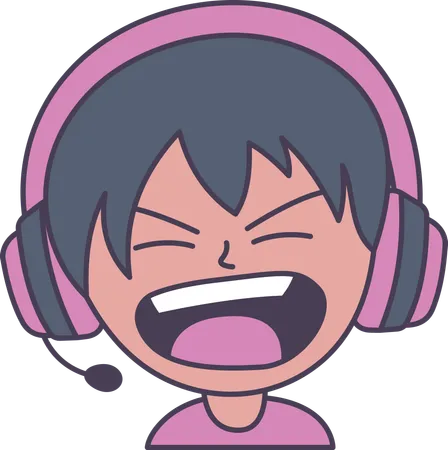 Adorable Boy Gamer Anime Character Wearing Headset Shouting with Angry Expression  Illustration