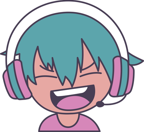 Adorable Boy Gamer Anime Character Wearing Headset Shouting with Angry Expression  Illustration