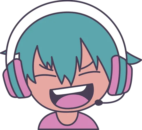 Adorable Boy Gamer Anime Character Wearing Headset Shouting with Angry Expression  Illustration