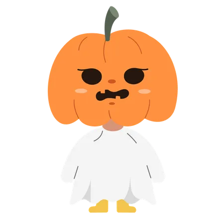 Adorable fantasma de calabaza  Ilustración