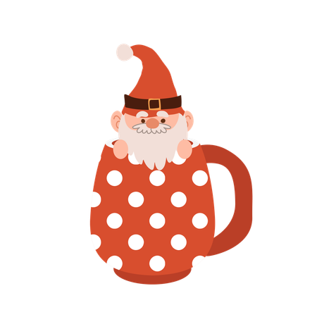 Adorable cartoon Christmas gnome inside a festive mug, perfect for holiday season decor and Christmas artwork  Illustration