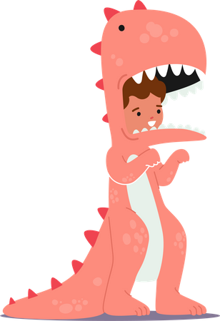 Adorable Child Character Dons Dinosaur Costume  Illustration