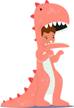 Adorable Child Character Dons Dinosaur Costume Complete With Vibrant Scales And A Playful Tail Bringing Prehistoric Fun And Excitement To Life Cartoon People Vector Illustration Illustration
