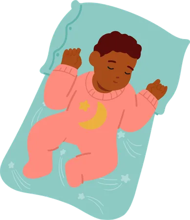 Adorable Child Character Peacefully Sleeps In Bed  Illustration