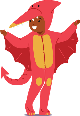 Adorable Child Dons Pterodactyl Dinosaur Costume  Illustration