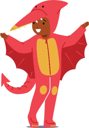Adorable Child Dons Pterodactyl Dinosaur Costume Kid Character Bringing Prehistoric Charm To Life Smile And Laughter Abound As They Embrace Playful Transformation Cartoon People Vector Illustration Illustration