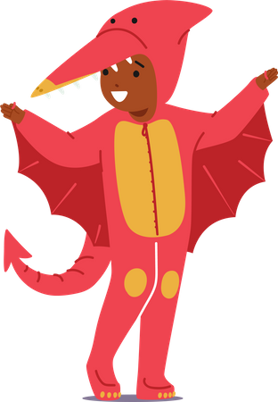 Adorable Child Dons Pterodactyl Dinosaur Costume  Illustration