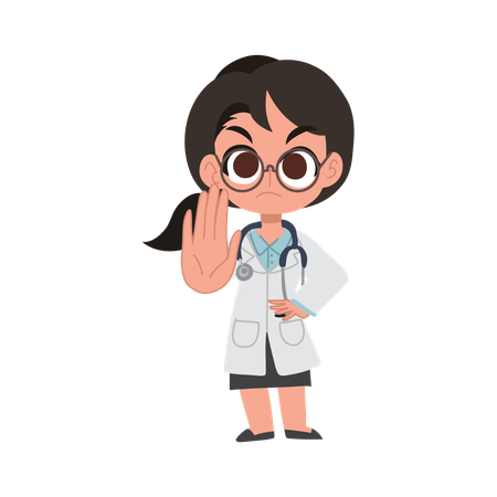 Adorable doctora con gesto de advertencia para atención médica  Ilustración