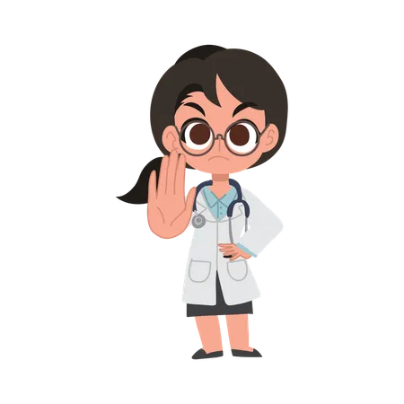 Adorable doctora con gesto de advertencia para atención médica  Ilustración