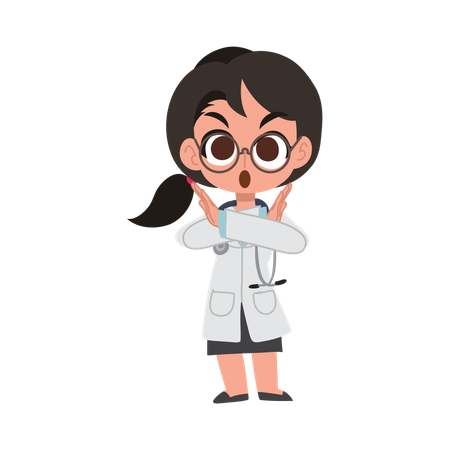 Adorable doctora con señal de advertencia  Ilustración