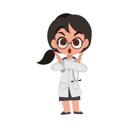 Adorable doctora con señal de advertencia  Ilustración