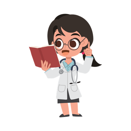 Adorable doctora de dibujos animados que brinda orientación médica profesional en un ambiente de atención médica amigable e informativo.  Ilustración