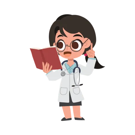 Adorable doctora de dibujos animados que brinda orientación médica profesional en un ambiente de atención médica amigable e informativo.  Ilustración