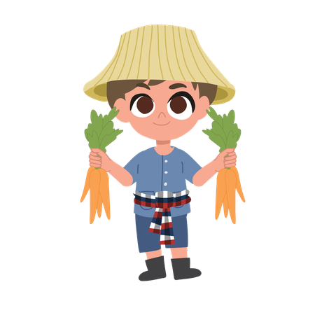 Adorable Farmer Holding A Carrot  Illustration