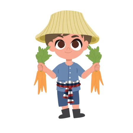 Adorable Farmer Holding A Carrot  Illustration