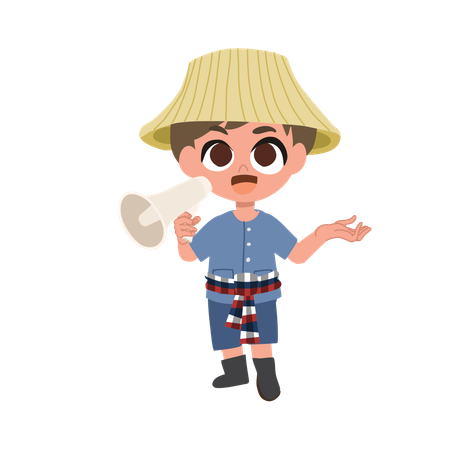 Adorable Farmer Making An Announcement With Megaphone  Illustration