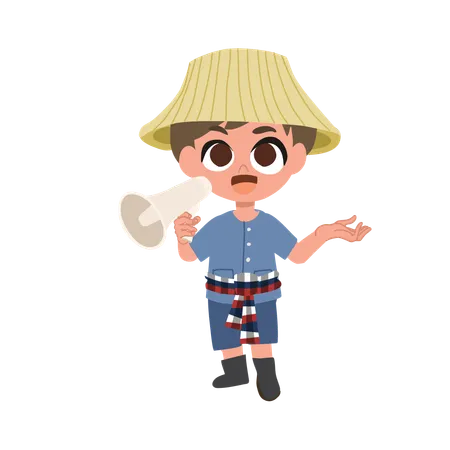 Adorable Farmer Making An Announcement With Megaphone  Illustration