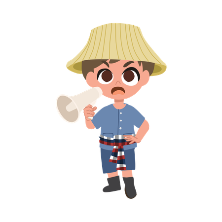 Adorable Farmer Making An Announcement With Megaphone  Illustration