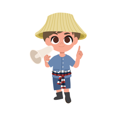 Adorable Farmer Making An Announcement With Megaphone  Illustration